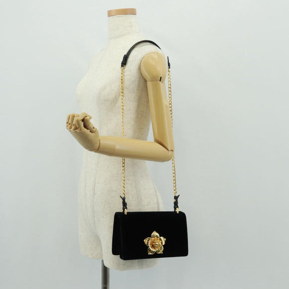 PRADA Chain Shoulder Bag Velor Black Gold Auth 159877SAV