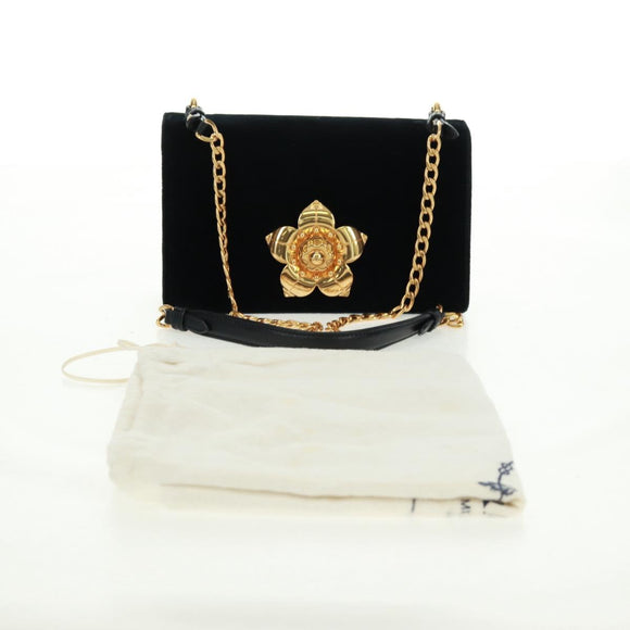 PRADA Chain Shoulder Bag Velor Black Gold Auth 159877SAV