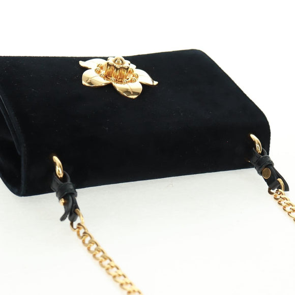 PRADA Chain Shoulder Bag Velor Black Gold Auth 159877SAV