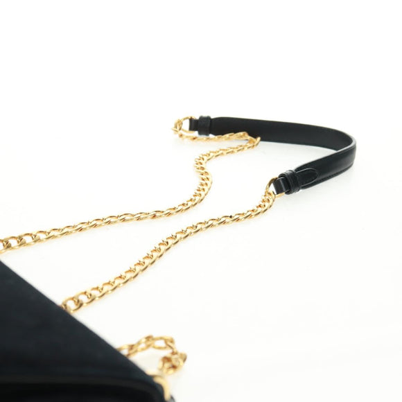 PRADA Chain Shoulder Bag Velor Black Gold Auth 159877SAV