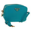 PRADA Shoulder Bag Safiano leather Turquoise Blue Gold Auth 159879SAV-1