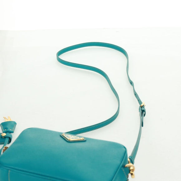PRADA Shoulder Bag Safiano leather Turquoise Blue Gold Auth 159879SAV