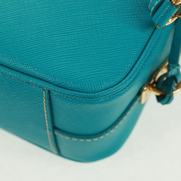PRADA Shoulder Bag Safiano leather Turquoise Blue Gold Auth 159879SAV