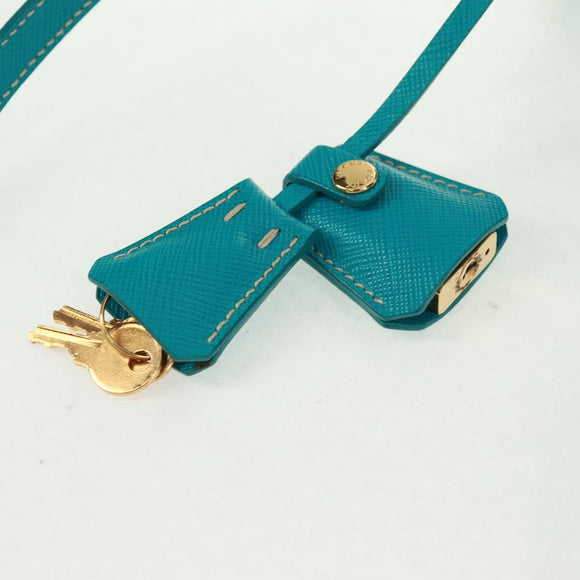PRADA Shoulder Bag Safiano leather Turquoise Blue Gold Auth 159879SAV