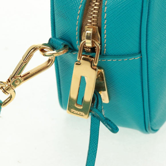 PRADA Shoulder Bag Safiano leather Turquoise Blue Gold Auth 159879SAV