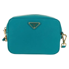 PRADA Shoulder Bag Safiano leather Turquoise Blue Gold Auth 159879SAV - 0