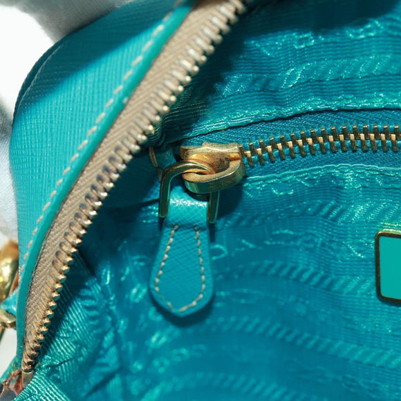 PRADA Shoulder Bag Safiano leather Turquoise Blue Gold Auth 159879SAV