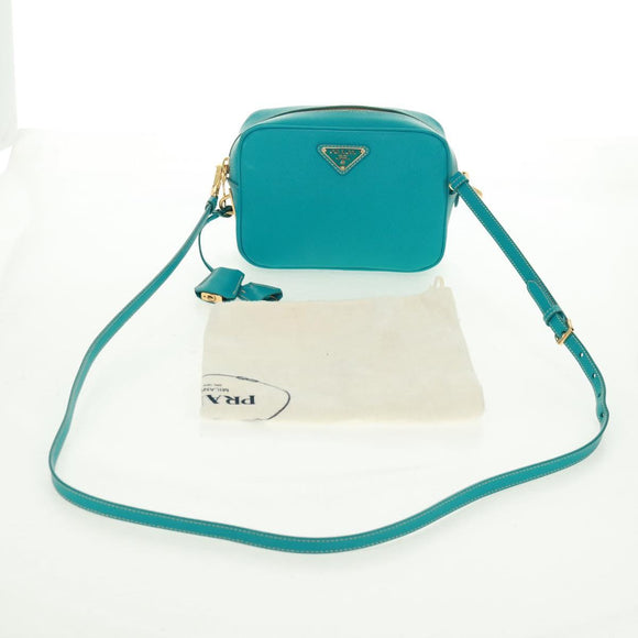 PRADA Shoulder Bag Safiano leather Turquoise Blue Gold Auth 159879SAV
