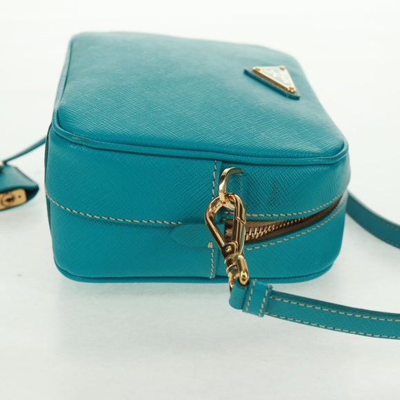 PRADA Shoulder Bag Safiano leather Turquoise Blue Gold Auth 159879SAV
