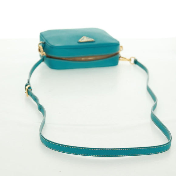 PRADA Shoulder Bag Safiano leather Turquoise Blue Gold Auth 159879SAV