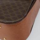 CELINE Circle Macadam Canvas Hand Bag PVC Leather Brown Gold Auth 159882-8