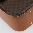 CELINE Circle Macadam Canvas Hand Bag PVC Leather Brown Gold Auth 159882-15