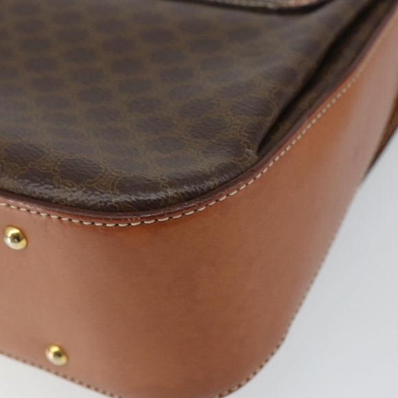 CELINE Circle Macadam Canvas Hand Bag PVC Leather Brown Gold Auth 159882