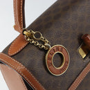 CELINE Circle Macadam Canvas Hand Bag PVC Leather Brown Gold Auth 159882-18