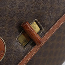 CELINE Circle Macadam Canvas Hand Bag PVC Leather Brown Gold Auth 159882-19