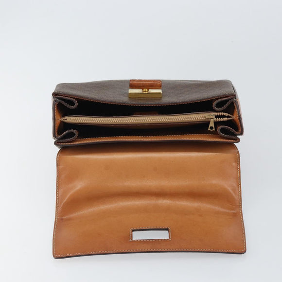 CELINE Circle Macadam Canvas Hand Bag PVC Leather Brown Gold Auth 159882