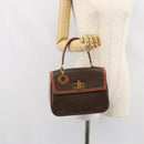 CELINE Circle Macadam Canvas Hand Bag PVC Leather Brown Gold Auth 159882-25