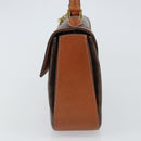 CELINE Circle Macadam Canvas Hand Bag PVC Leather Brown Gold Auth 159882-3