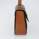 CELINE Circle Macadam Canvas Hand Bag PVC Leather Brown Gold Auth 159882-4