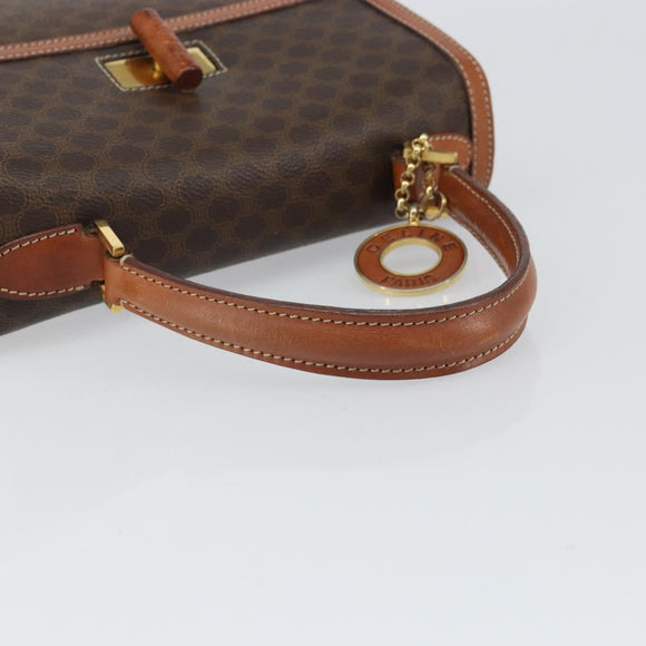 CELINE Circle Macadam Canvas Hand Bag PVC Leather Brown Gold Auth 159882