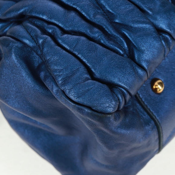 Miu Miu Matelasse Hand Bag Leather 2way Blue Gold Auth 159908SAV