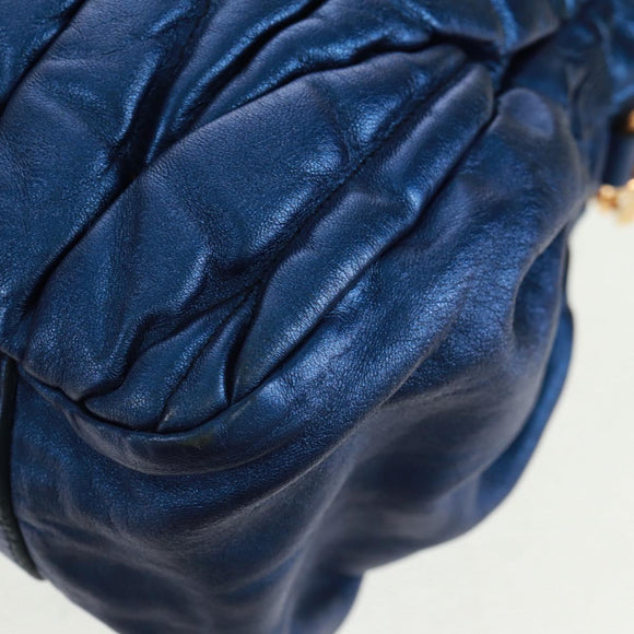 Miu Miu Matelasse Hand Bag Leather 2way Blue Gold Auth 159908SAV