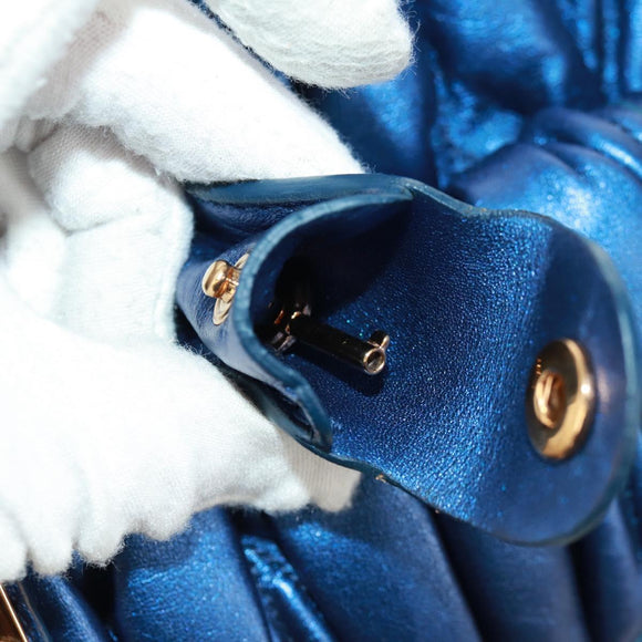 Miu Miu Matelasse Hand Bag Leather 2way Blue Gold Auth 159908SAV