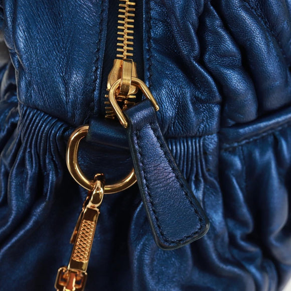 Miu Miu Matelasse Hand Bag Leather 2way Blue Gold Auth 159908SAV