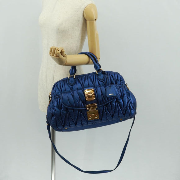 Miu Miu Matelasse Hand Bag Leather 2way Blue Gold Auth 159908SAV