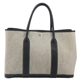 HERMES Garden Party PM Hand Bag Coated Canvas Gray Silver Auth 159912 - 0