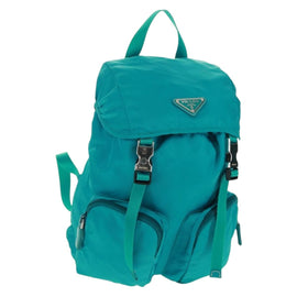 PRADA Backpack Nylon Turquoise Blue Silver Auth 159914V