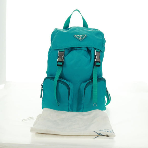 PRADA Backpack Nylon Turquoise Blue Silver Auth 159914V