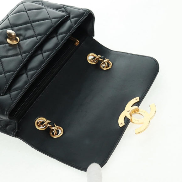 CHANEL Matelasse Chain Shoulder Bag Lamb Skin Black Gold CC Auth 159919SAM
