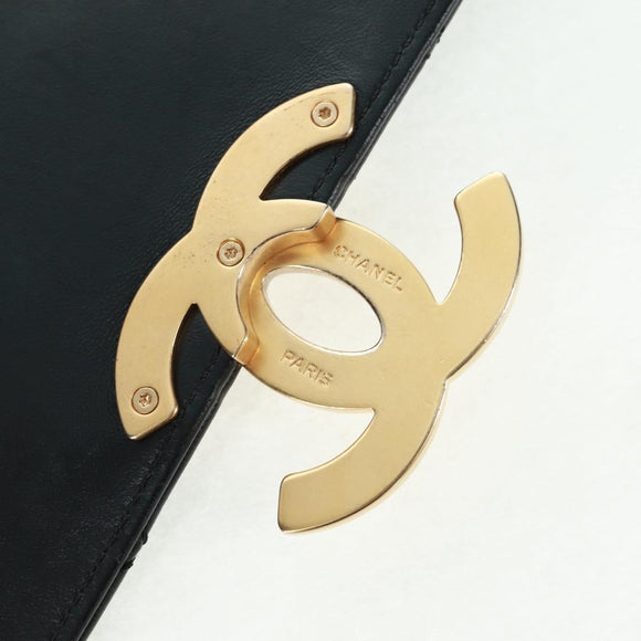 CHANEL Matelasse Chain Shoulder Bag Lamb Skin Black Gold CC Auth 159919SAM
