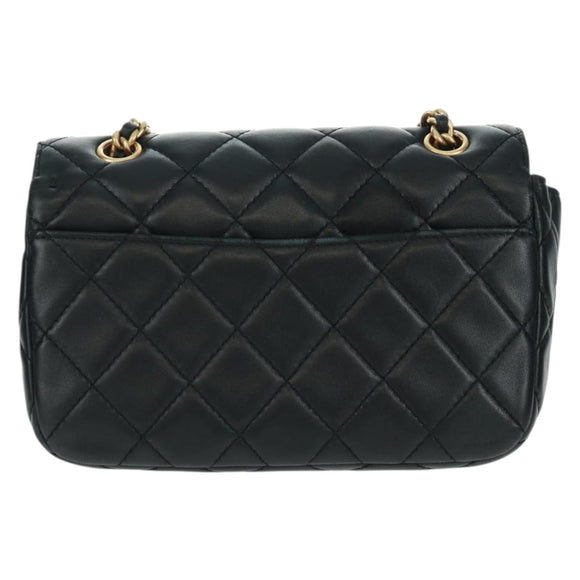 CHANEL Matelasse Chain Shoulder Bag Lamb Skin Black Gold CC Auth 159919SAM