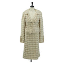 CHANEL Jacket Skirt Setup Tweed White CC Auth 159923V-1