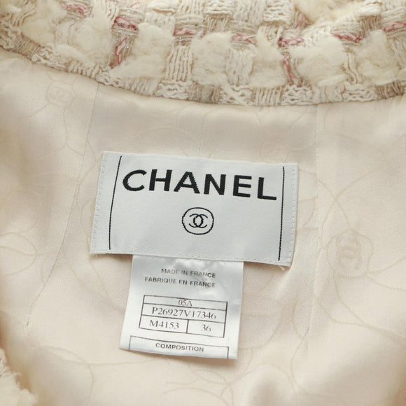 CHANEL Jacket Skirt Setup Tweed White CC Auth 159923V