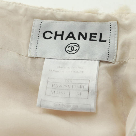 CHANEL Jacket Skirt Setup Tweed White CC Auth 159923V