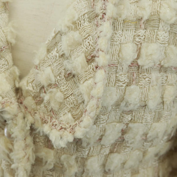 CHANEL Jacket Skirt Setup Tweed White CC Auth 159923V