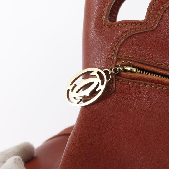 CARTIER Marcello Hand Bag Leather Brown Auth 159935
