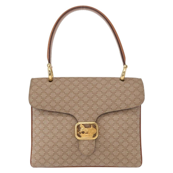 CELINE Macadam Canvas Hand Bag PVC Beige Gold Auth 159948