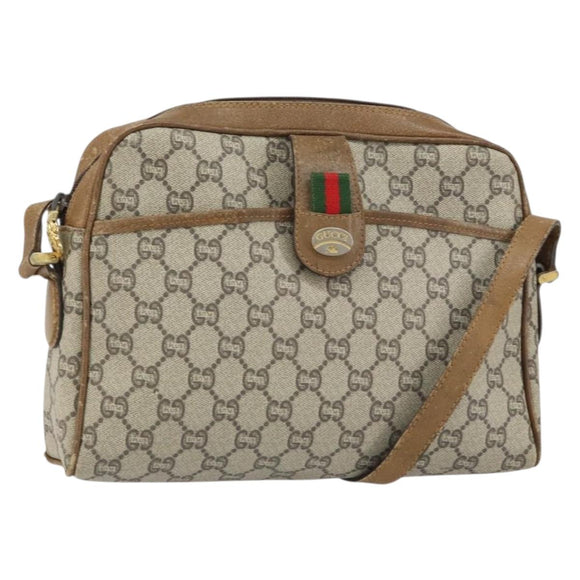 GUCCI GG Plus Supreme Web Sherry Line Shoulder Bag PVC Beige Gold Auth 159949