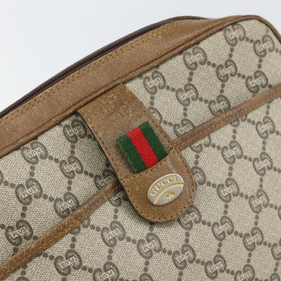 GUCCI GG Plus Supreme Web Sherry Line Shoulder Bag PVC Beige Gold Auth 159949