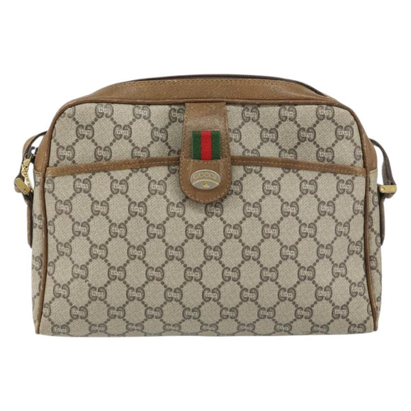GUCCI GG Plus Supreme Web Sherry Line Shoulder Bag PVC Beige Gold Auth 159949