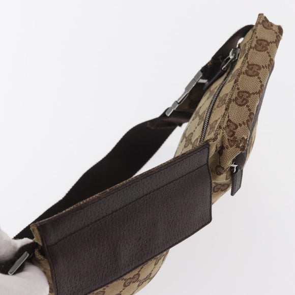 GUCCI GG Canvas Waist bag Beige Silver 28566 Auth 159952