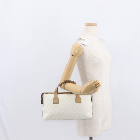 GUCCI GG Supreme Hand Bag PVC Leather Outlet White Gold 264210 Auth 159960