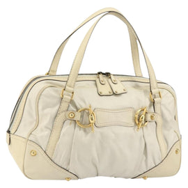 GUCCI Horsebit Boston Bag Leather Gold White Auth 159962