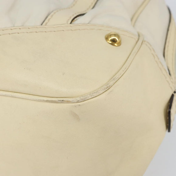 GUCCI Horsebit Boston Bag Leather Gold White Auth 159962