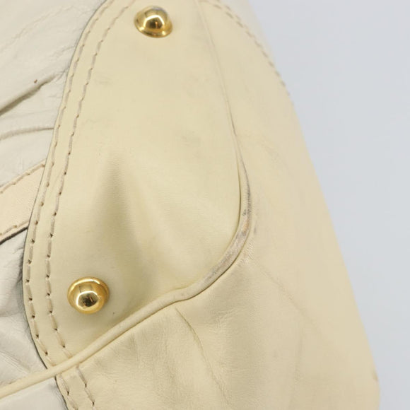 GUCCI Horsebit Boston Bag Leather Gold White Auth 159962