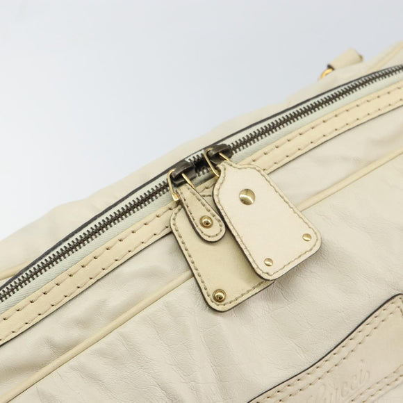 GUCCI Horsebit Boston Bag Leather Gold White Auth 159962